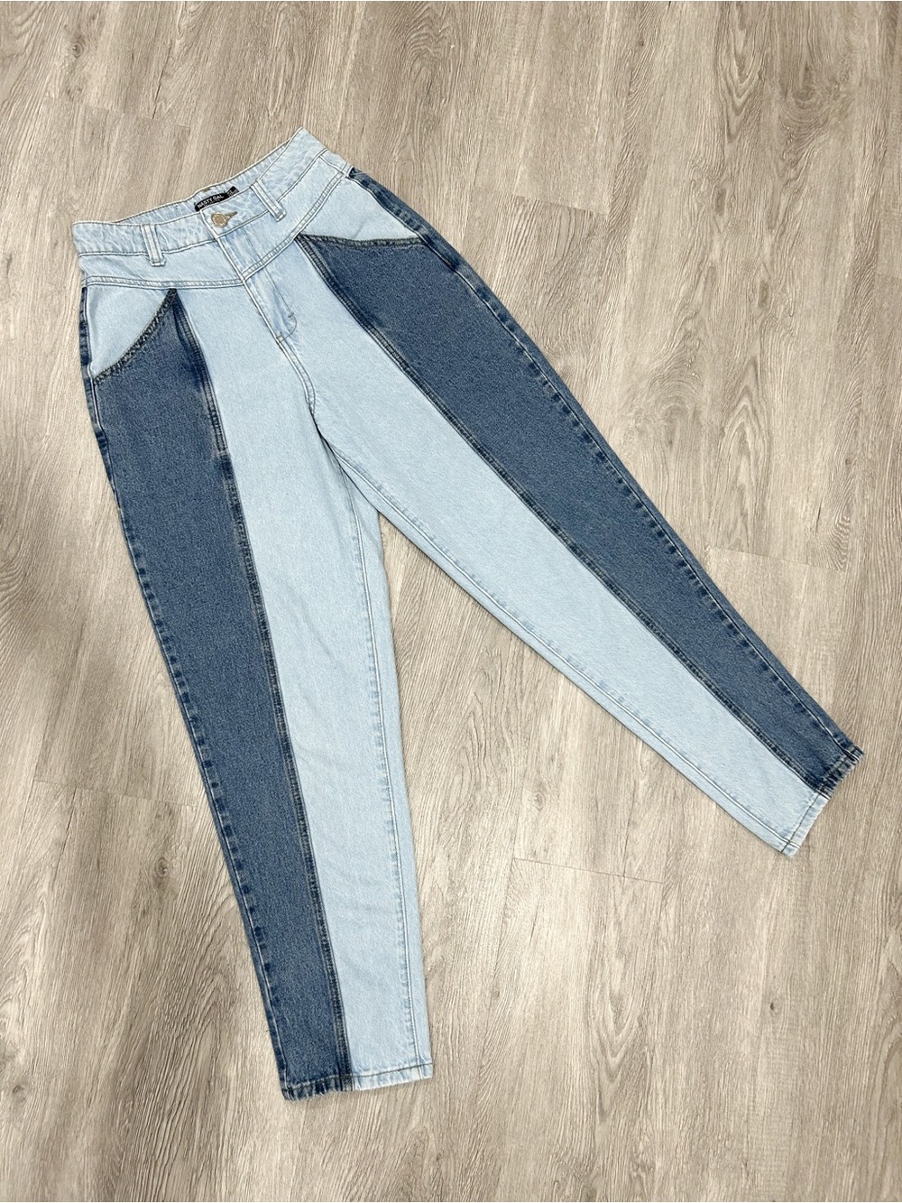 Nasty Gal Two-Tone High Rise Jeans — Light Blue & Dark Blue